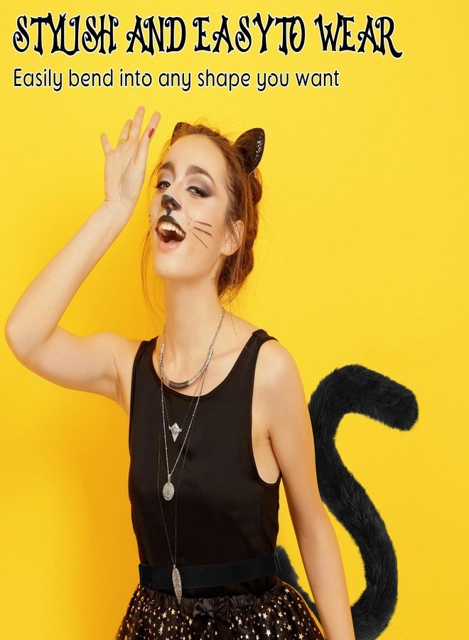 Boyiee Black 31.5 inch Cat Tail Fake Plush Fluffy Cat Faux Fur Tail Cosplay Halloween Accessories for Women Adults(Buckle Style) - Image 3